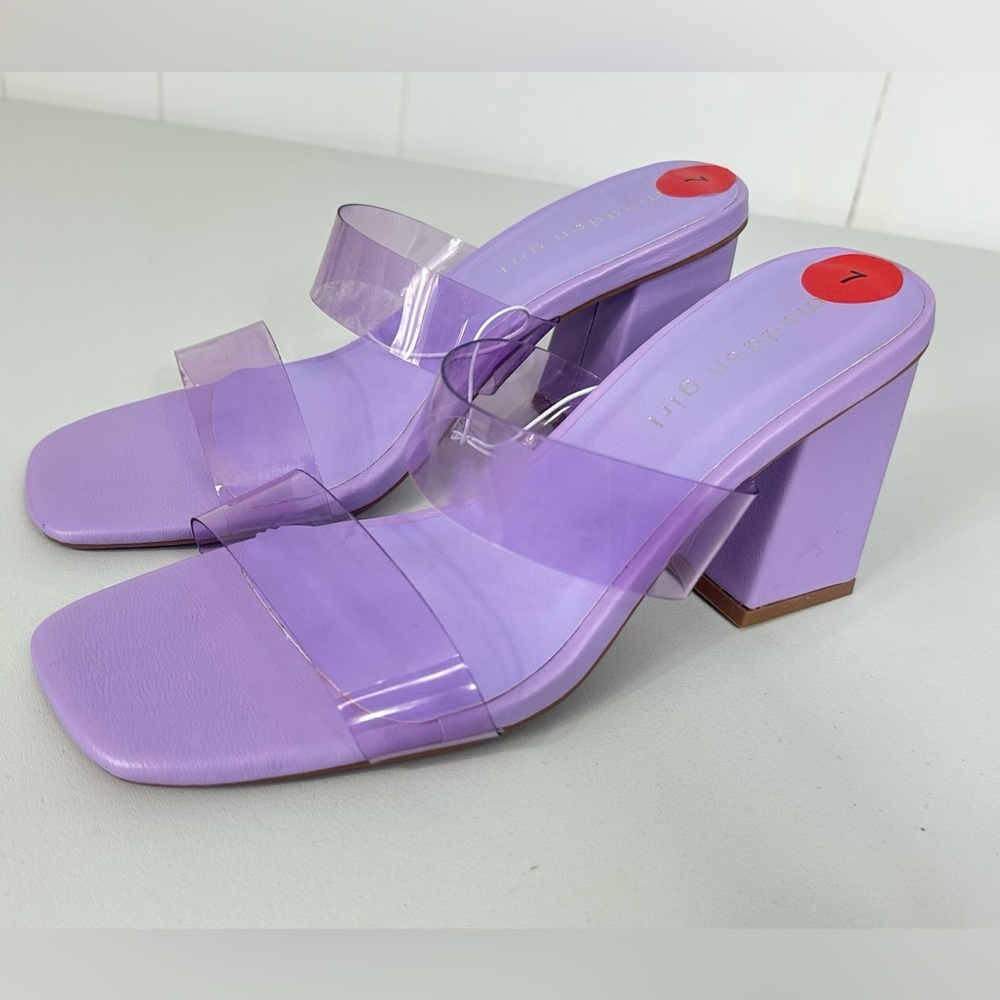 NEW Madden Girl Women's Sz 7 Jilian Comfort Dress Sandal Heels Clear Lilac - Picture 1 of 7